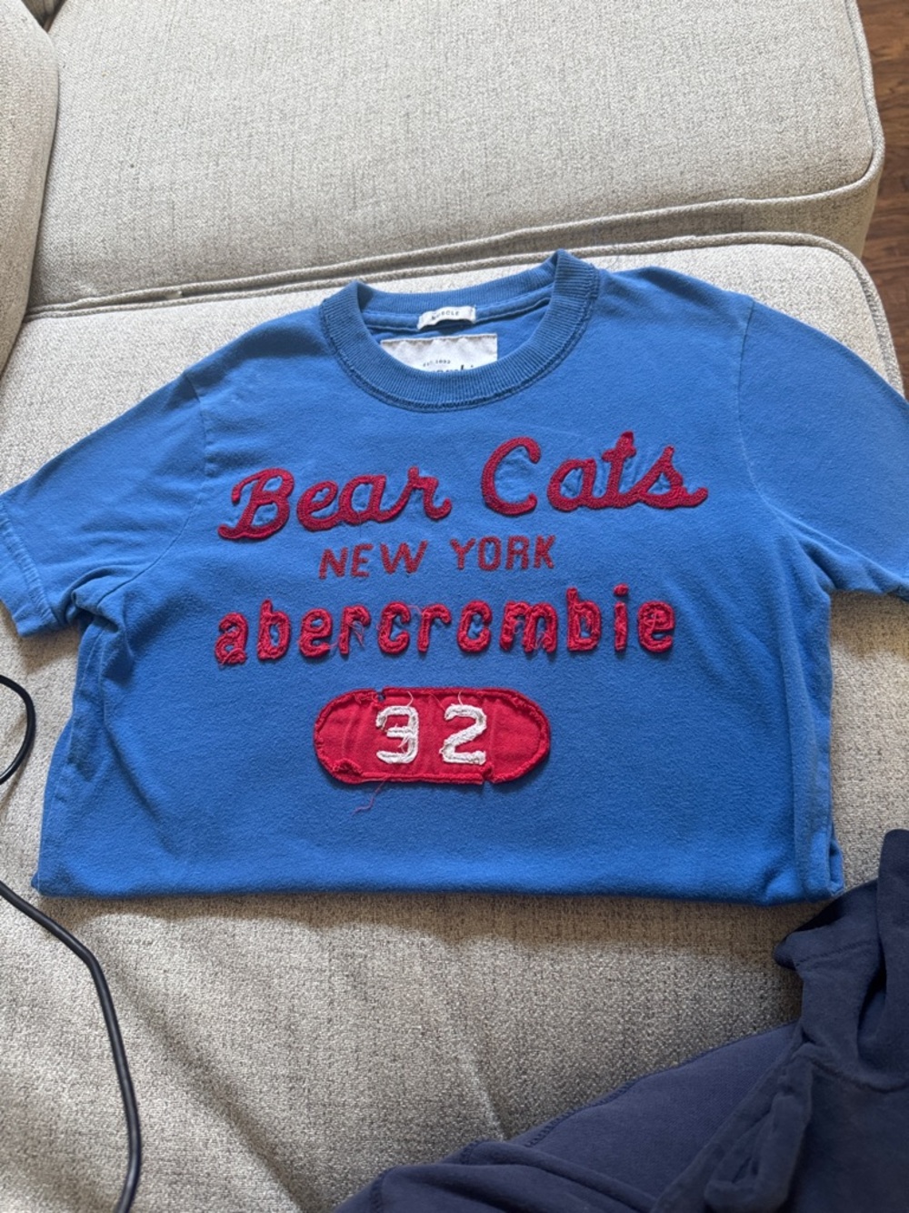 Abercrombie & Fitch Blue Tee with Red Appliqué